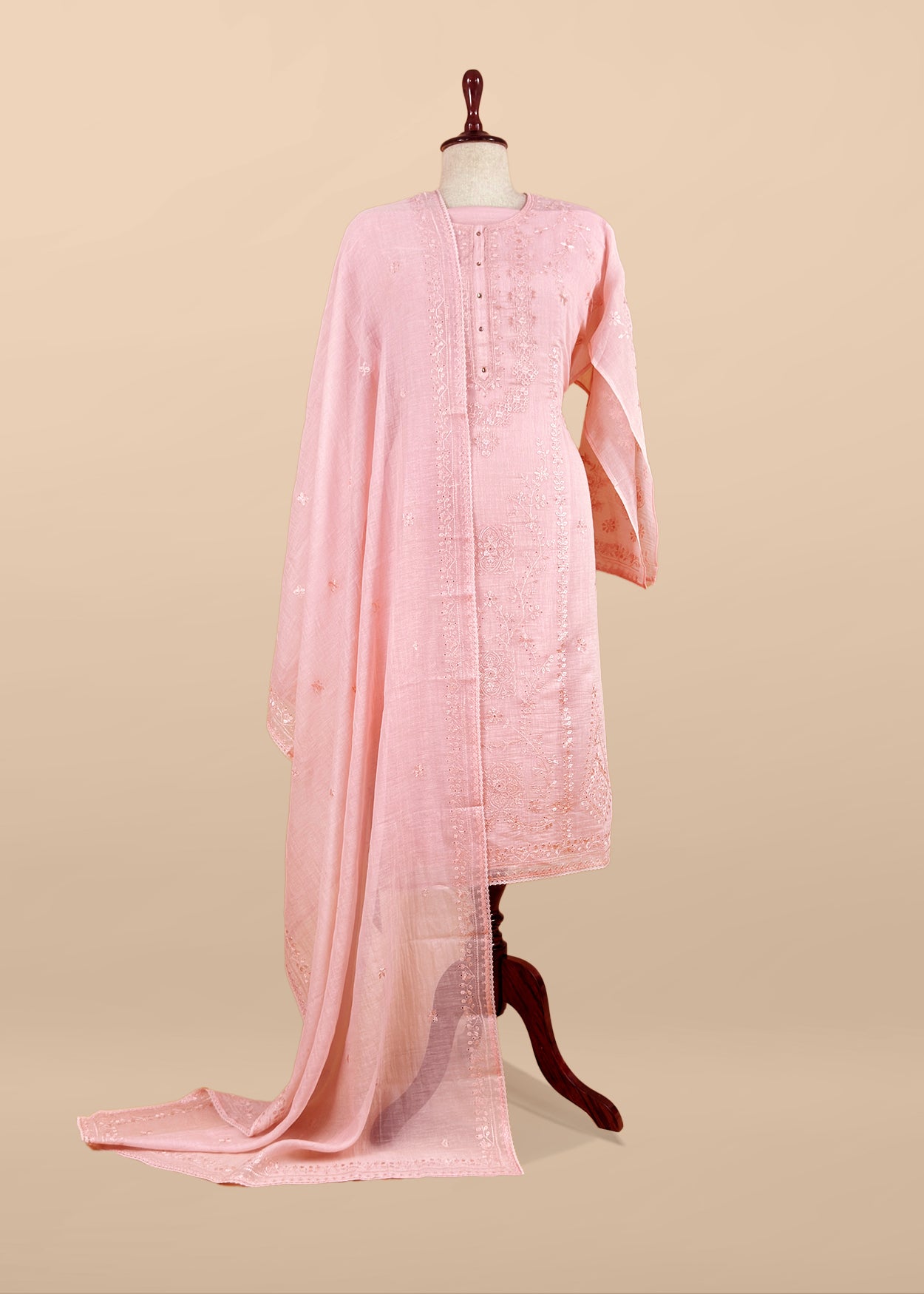 Pink Pure Mulmul Suit With Resham Thread Embroidery