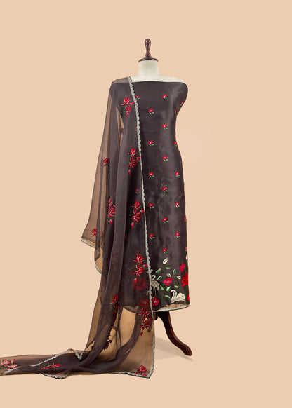 Pure handloom kora silk suit with resham embroidery

