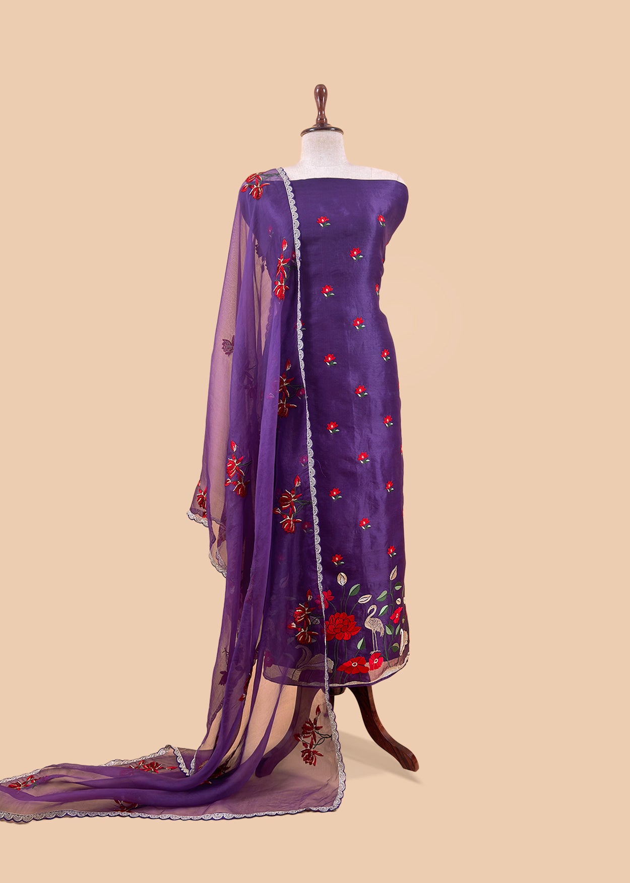 Pure handloom kora silk suit with resham embroidery

