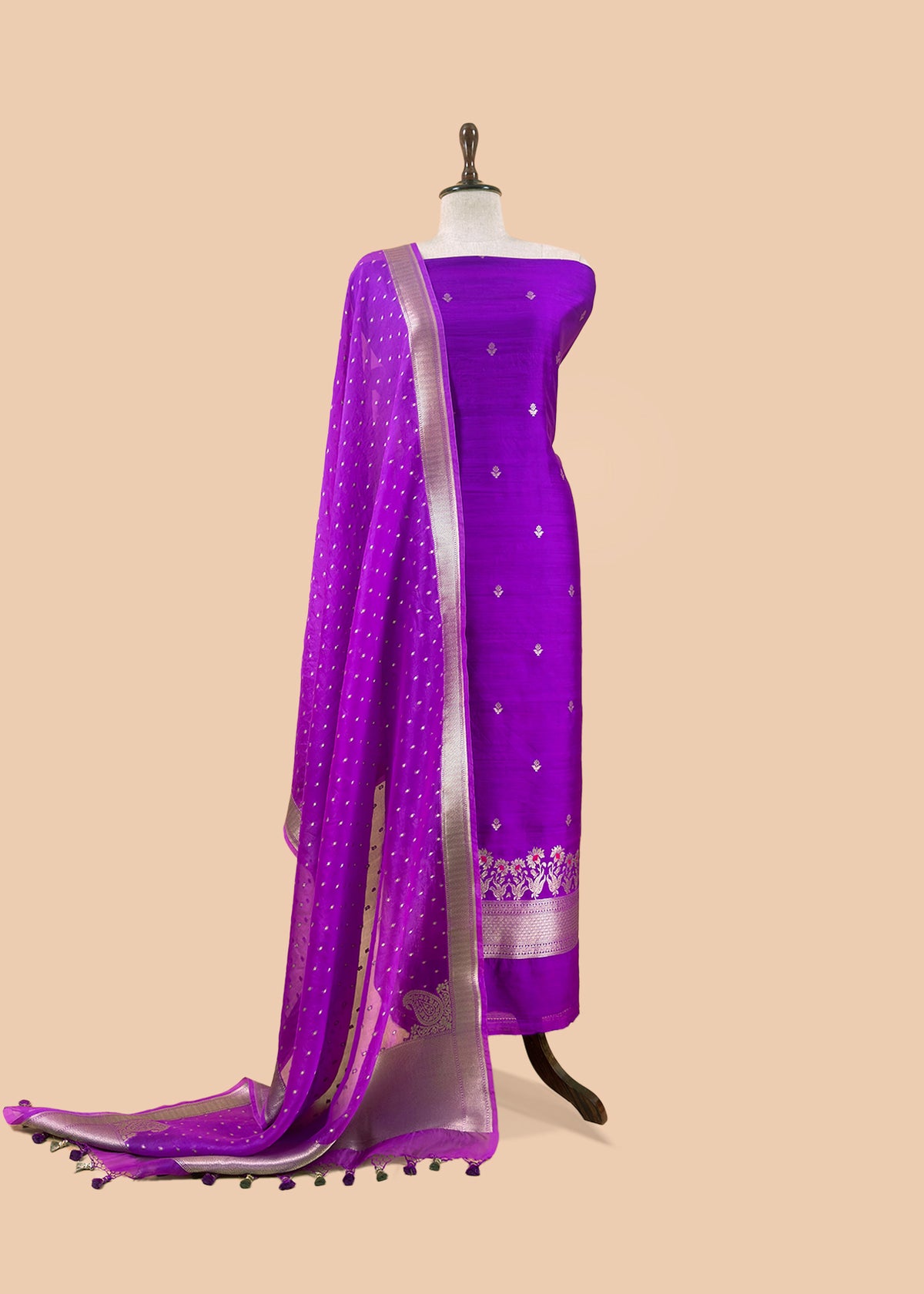 Royal Purple Kadhwa Weaves Banarasi Silk Suit Fabric