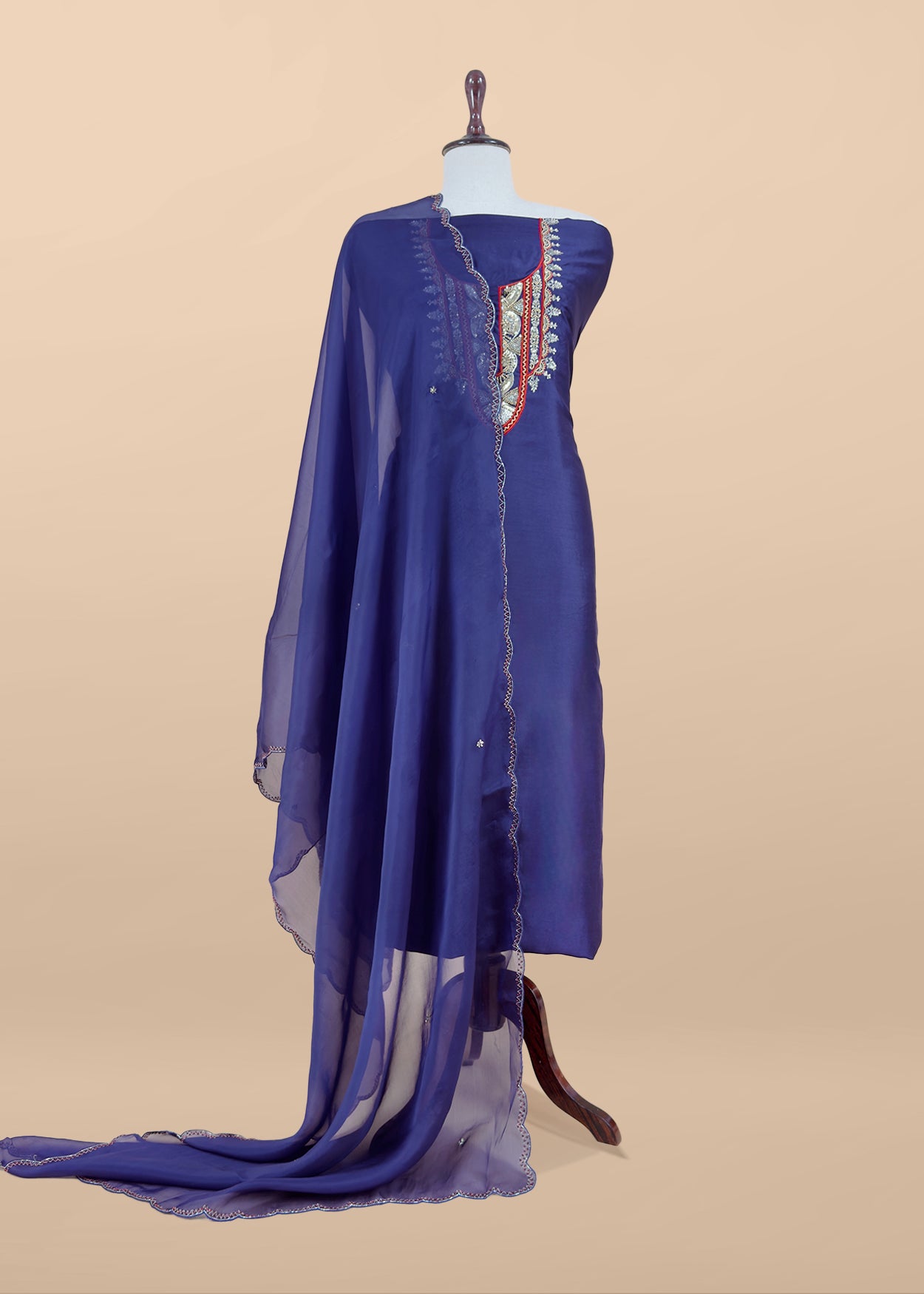 Luxe Royal Blue Dupion Silk Kurta and Kora Silk Dupatta With Handwork