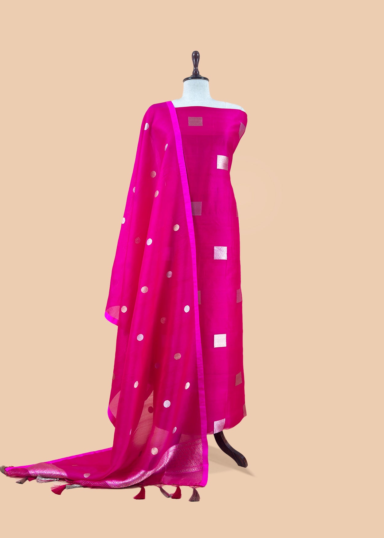 Pure handloom kora silk suit with resham embroidery

