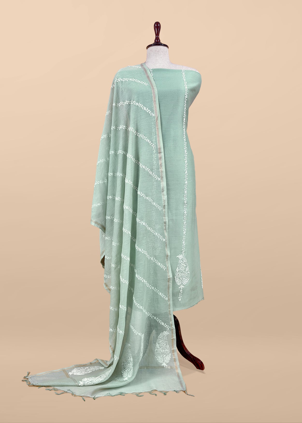 Mint Green Pure Mul Cotton Suit Beautiful Floral Embroidery