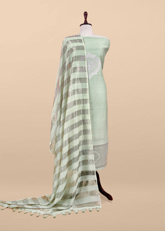Pastel Green Pure Banarasi Silk Suit With Zari Weaving