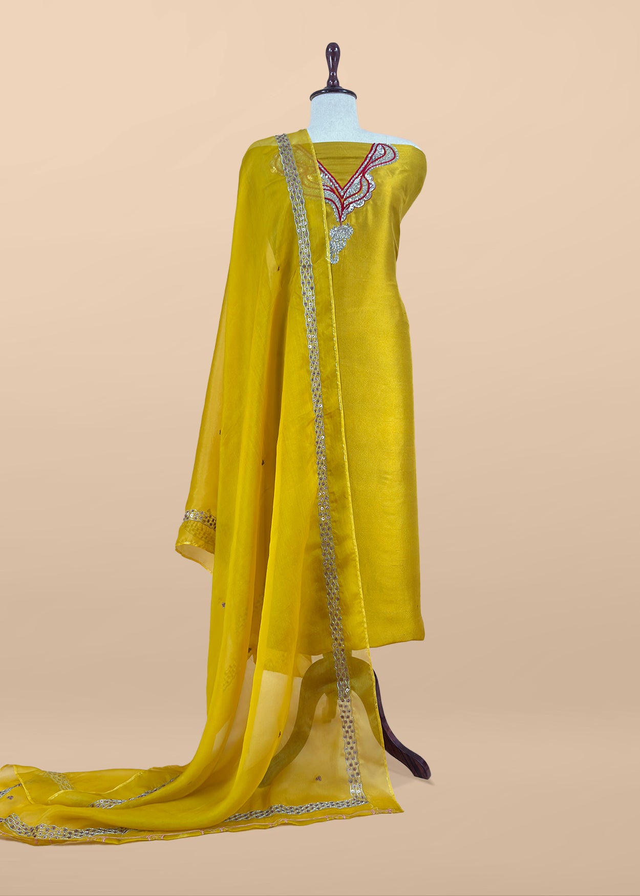 Luxe Lemon Yellow Dupion Silk Kurta and Kora Silk Dupatta With Handwork