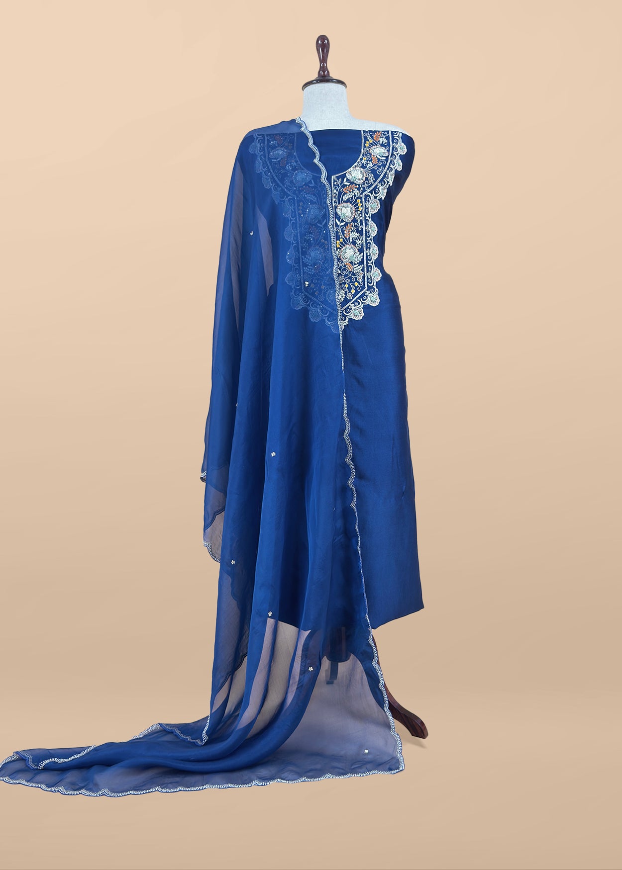 Luxe Royal Blue Dupion Silk Kurta and Kora Silk Dupatta With Handwork