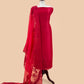 Kalasheel Luxe Red Handloom Organza Suit With Garden French Embroidery