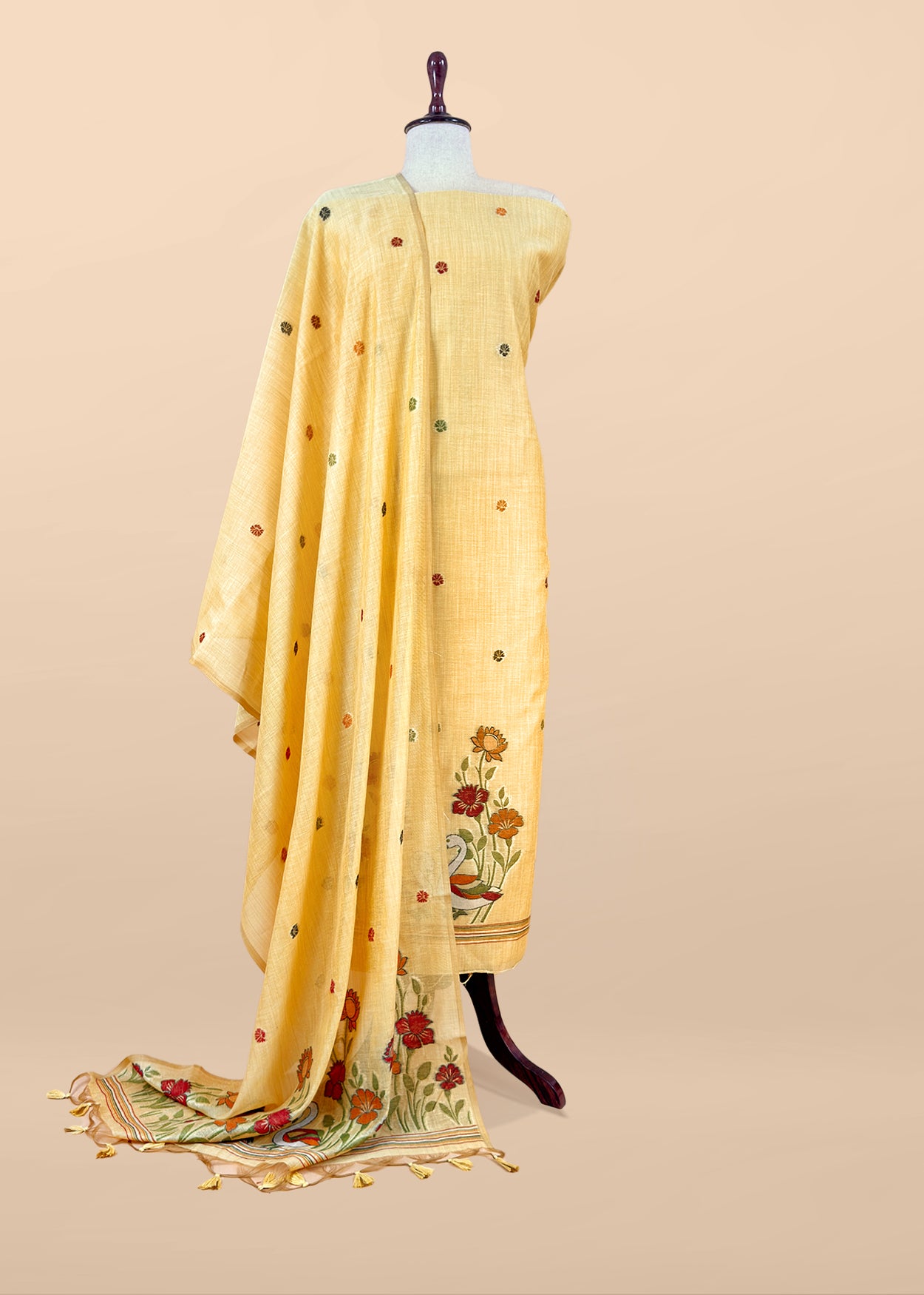 Pastel Blue Linen Chanderi Unstitched Suit With jamdani Weaving