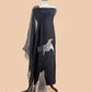 Black Handloom Silk Suit With Organza Dupatta In Kadwa Motif