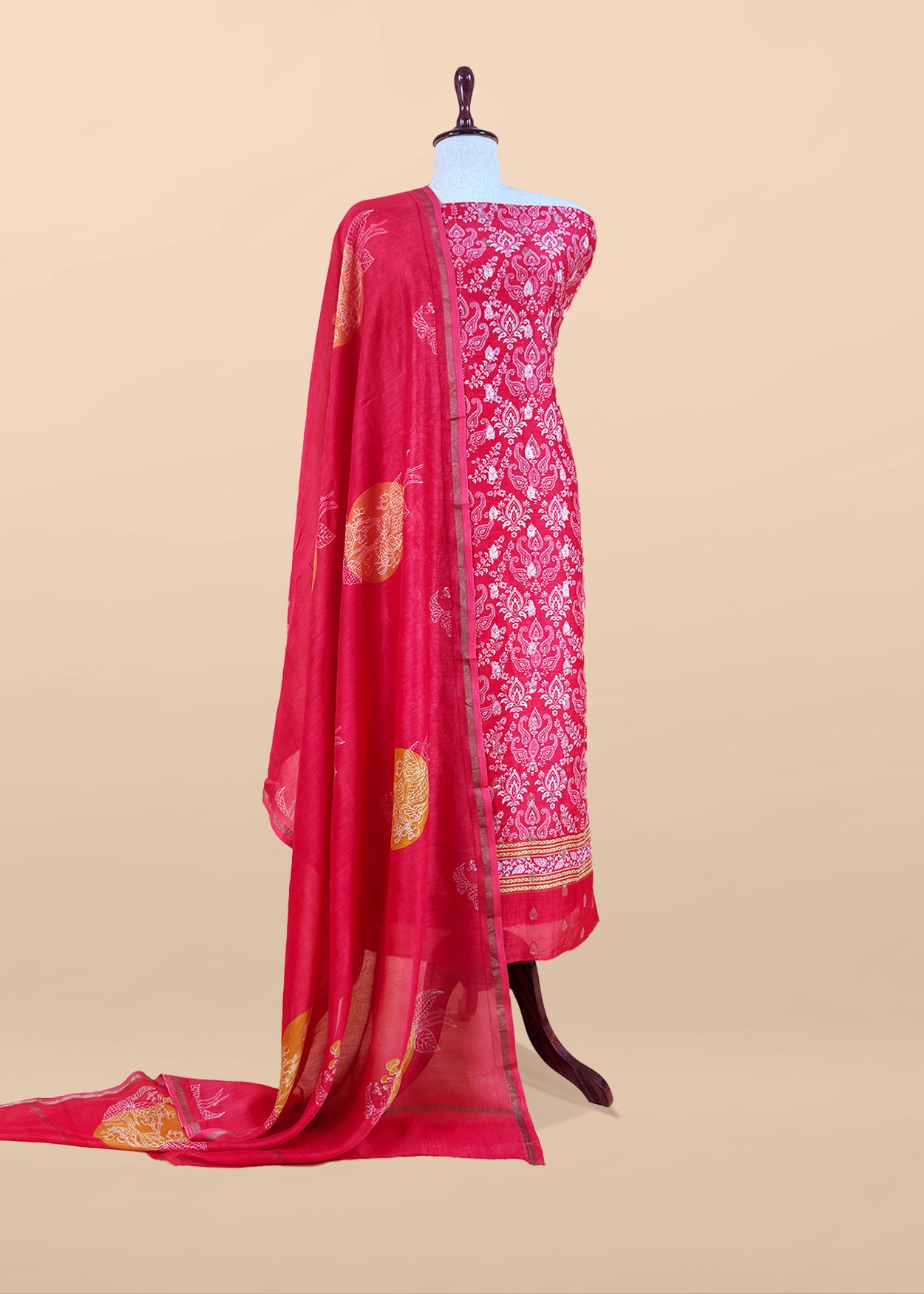 Red Pure Maheshwari Silk Suit With Banarasi Bootis