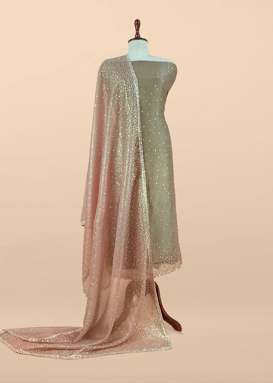 Green Pure Crushed Tissue Silk Suit Fabric With Mukaish And Hand Work