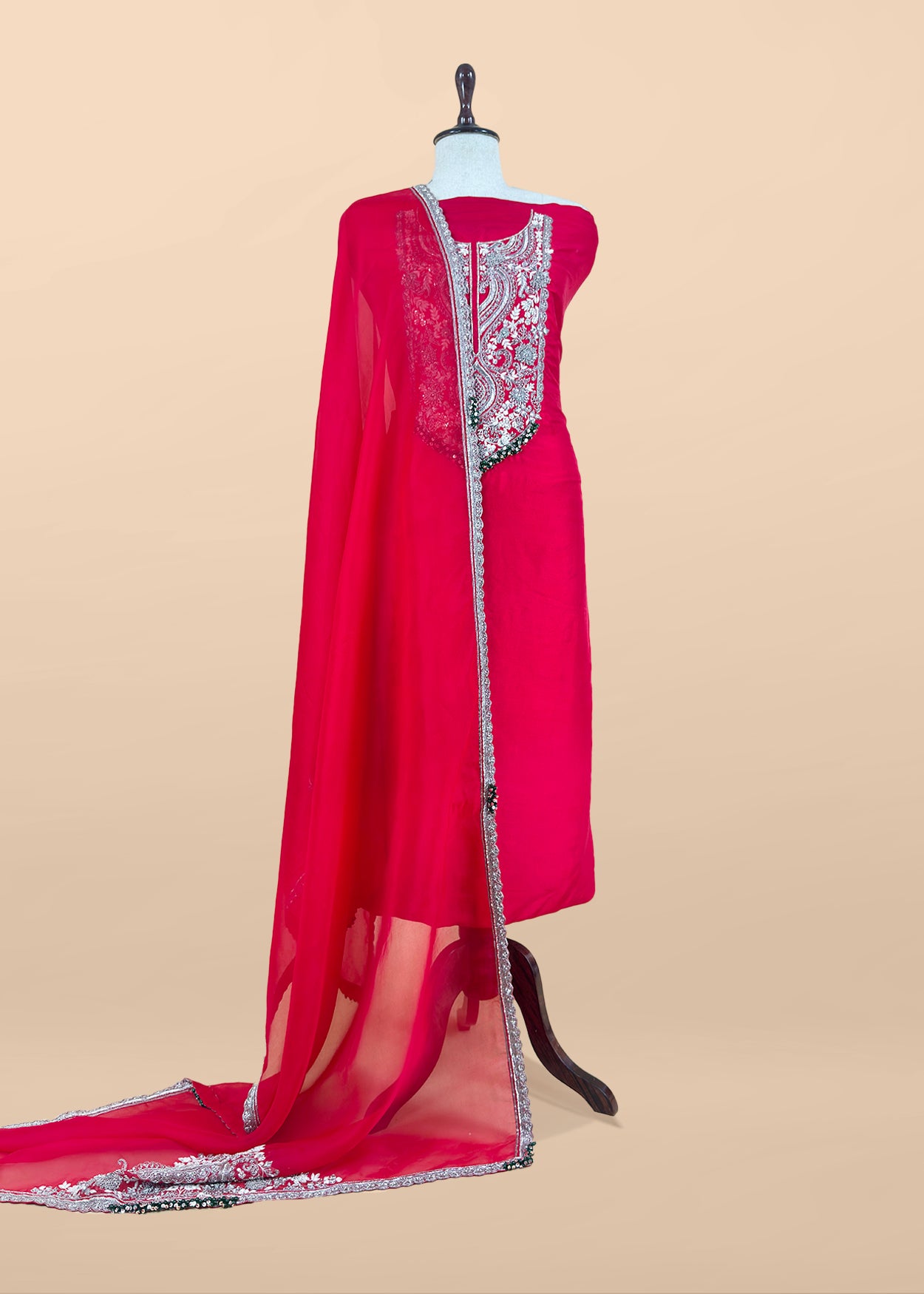 Red Luxe Handloom Raw Silk Kurta and Kora Silk Dupatta With Handwork