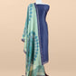 Blue Pure Maheshwari Silk Suit With Kantha Stitch Hand Embroidery