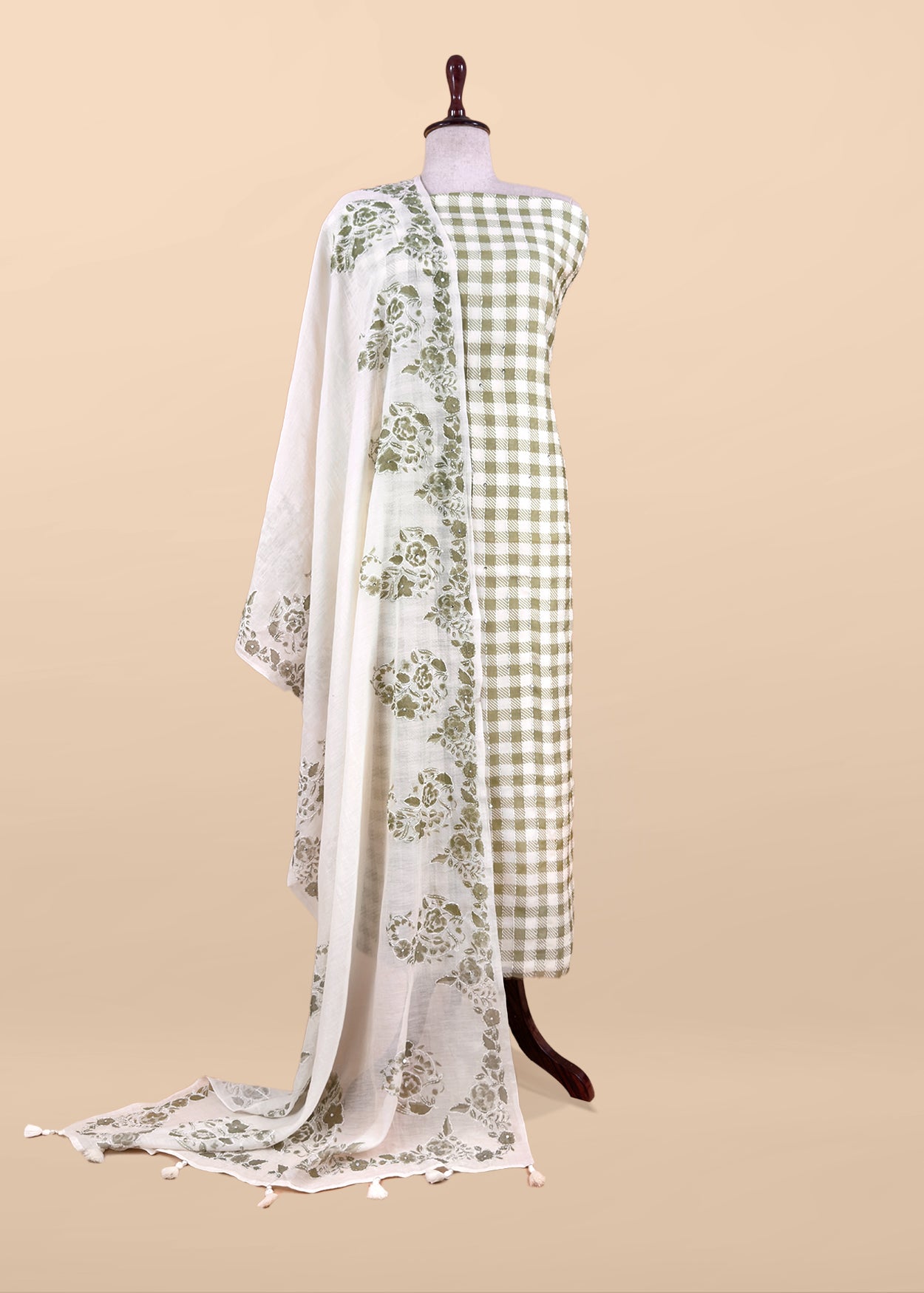 Luxe Pastel Blue Handloom Mulmul Suit With Kantha Hand Embroidery