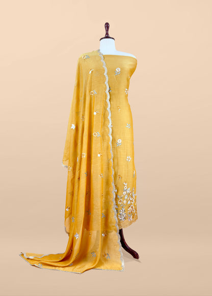 Yellow Pure Mul Cotton Suit With Flower Embroidery