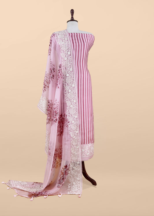 Pure handloom kora silk suit with resham embroidery

