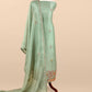 Soft Seagreen Handloom Kora Silk Suit With Mirrors And Kantha Handwork