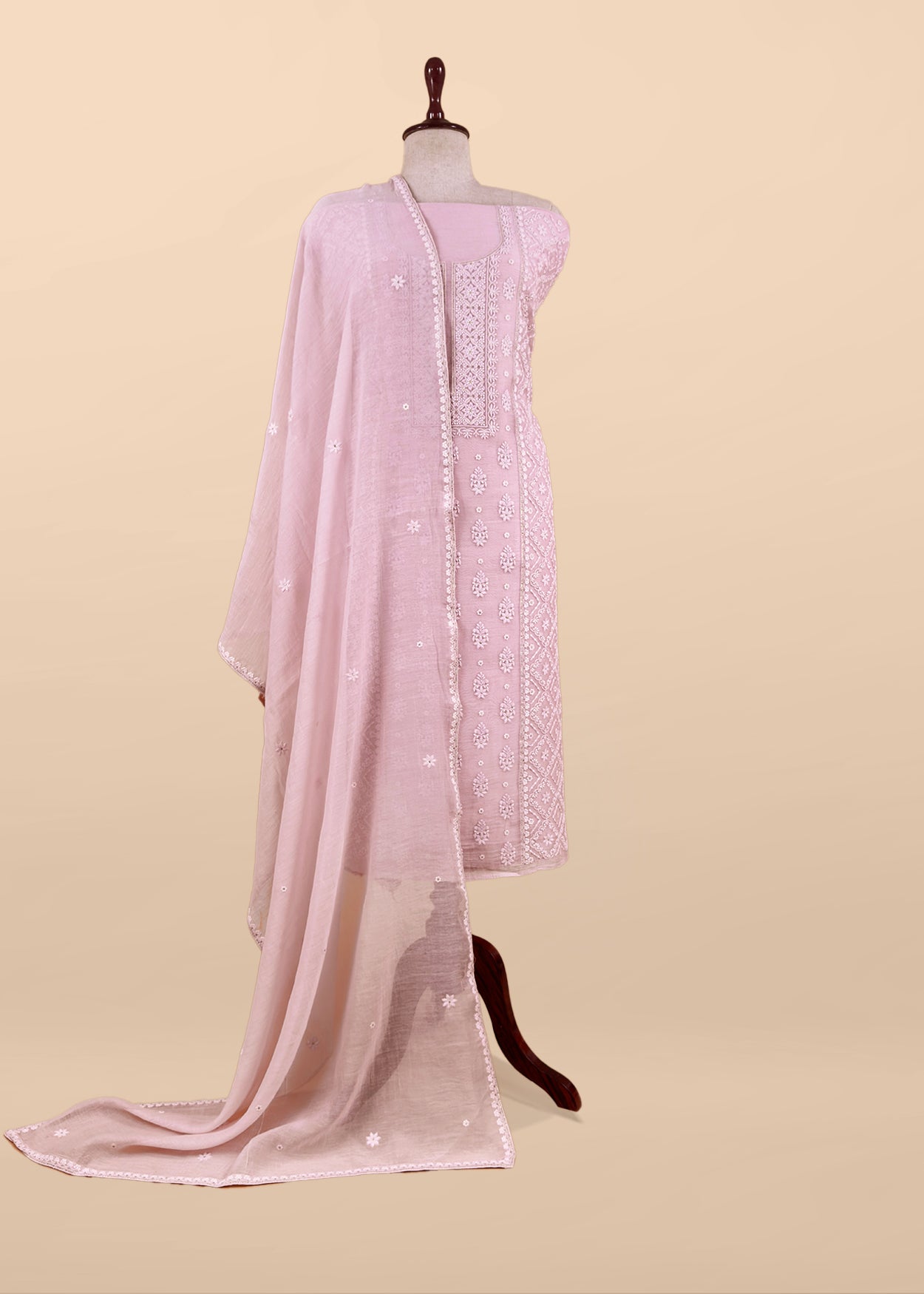 Butter Yellwo Lakhnavi Mulmul Suit With Dupatta