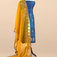 Blue and yellow Handloom Raw Silk Suit With Kora Silk Dupatta