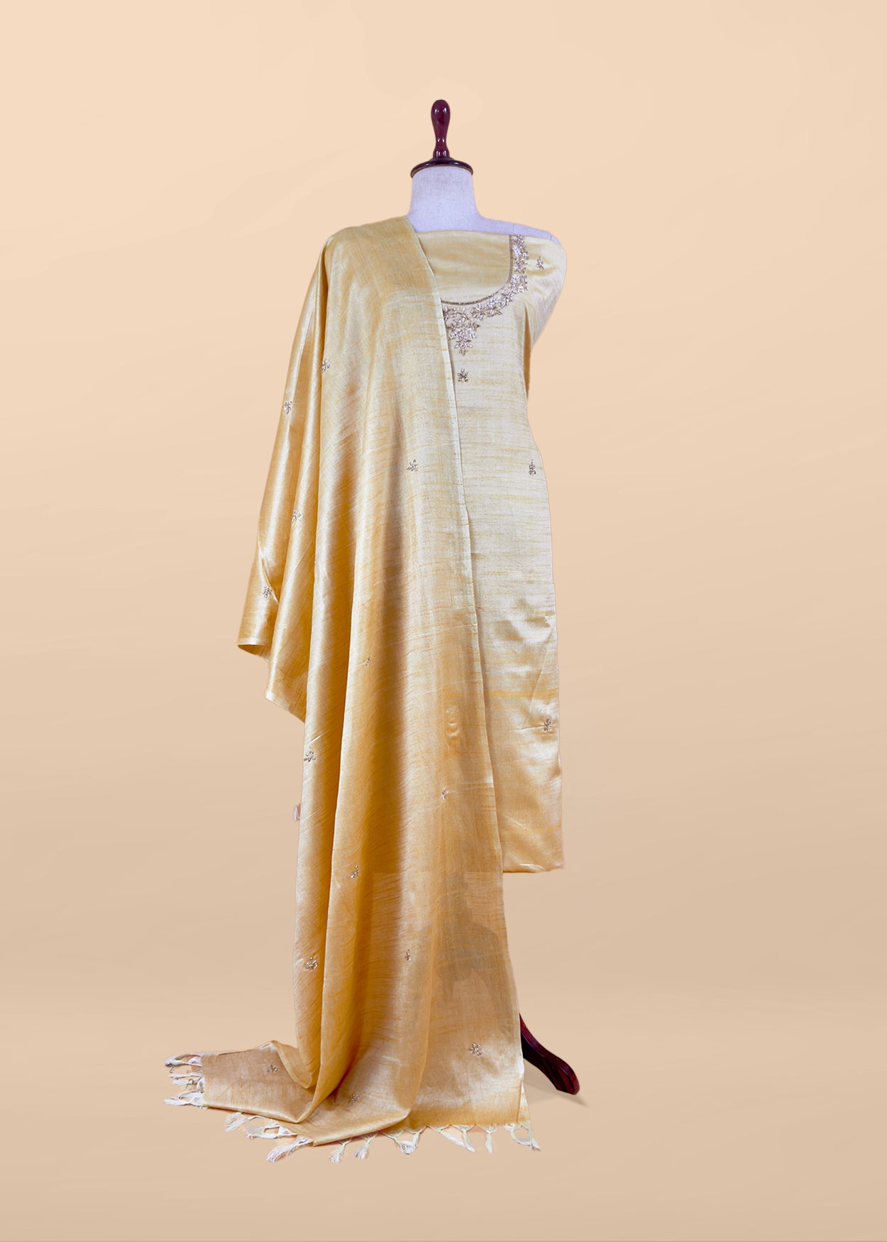 Lavender Art Tussar Suit With Cutdana And Sequin Handwork