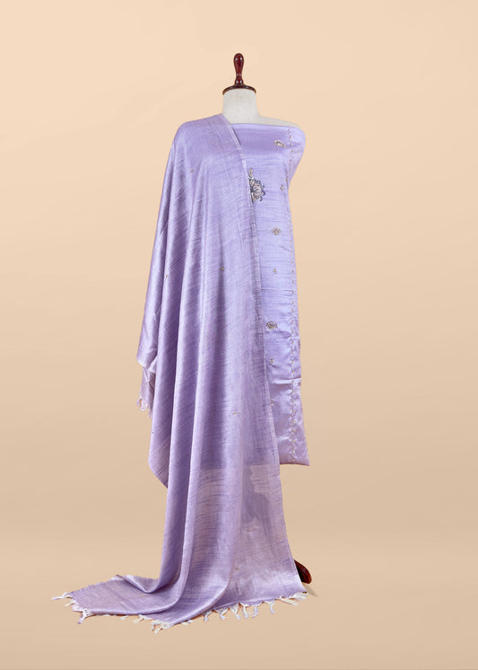Lavender Art Tussar Suit With Cutdana And Sequin Handwork