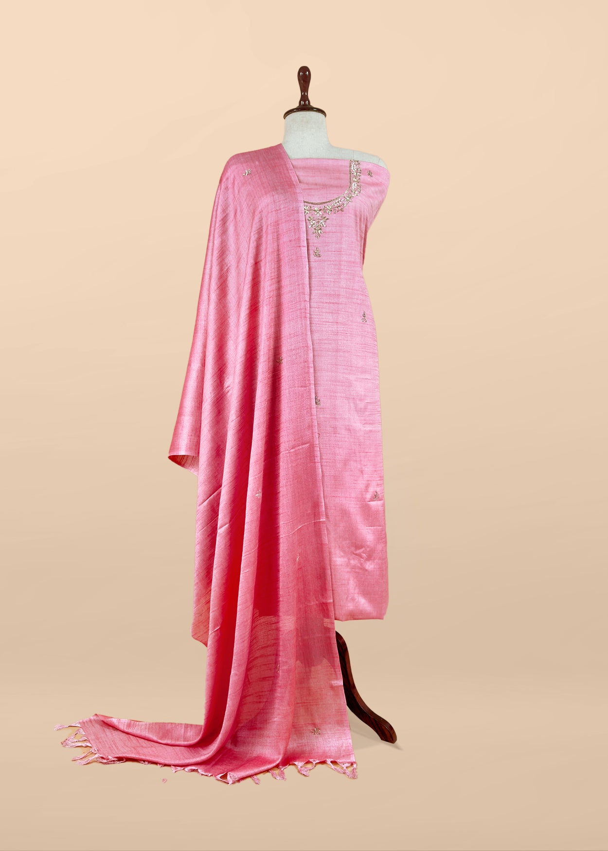 Lavender Art Tussar Suit With Cutdana And Sequin Handwork