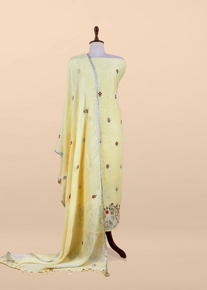 Peach Presenting Our Pure Linen Unstitched Dupatta-Suit From Kalasheel’s The Little Garden Collection