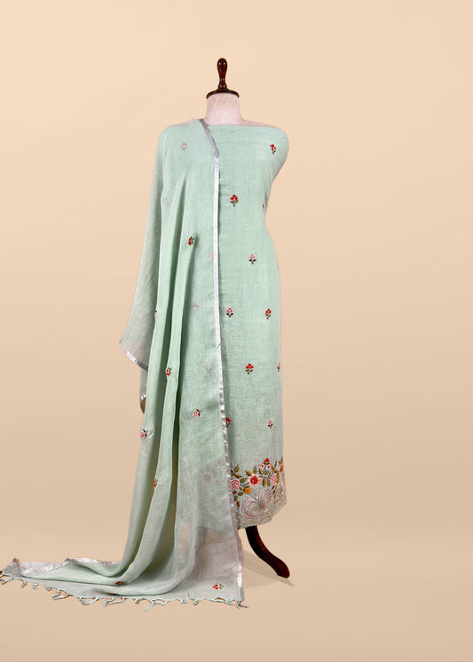 Powder Blue Presenting Our Pure Linen Unstitched Dupatta-Suit From Kalasheel’s The Little Garden Collection 🕊️
