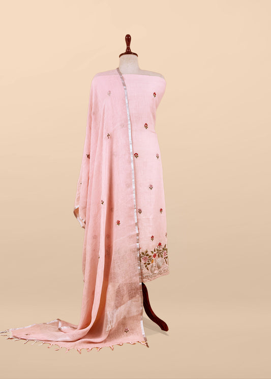 Peach Presenting Our Pure Linen Unstitched Dupatta-Suit From Kalasheel’s The Little Garden Collection 🕊️