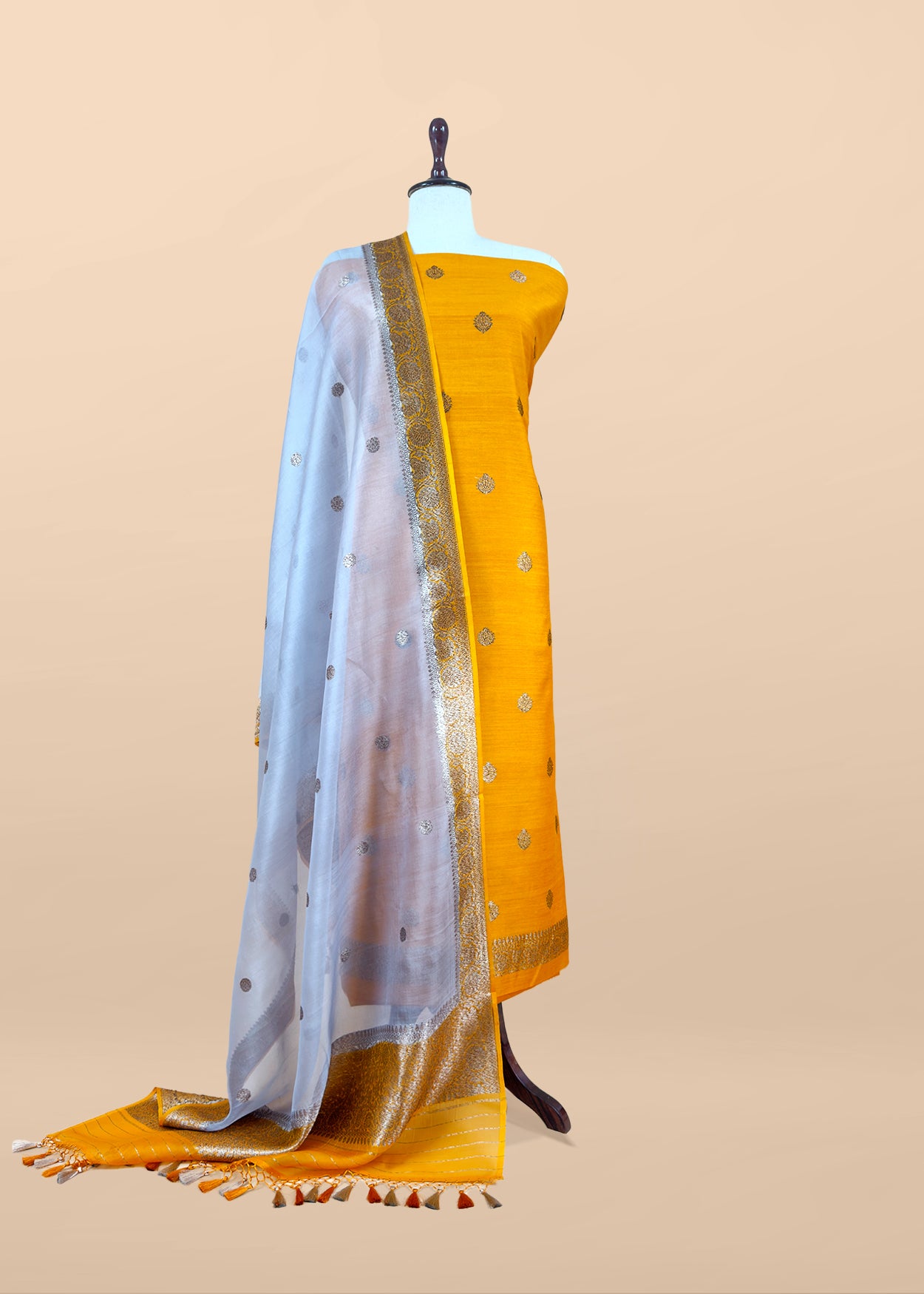Yellow Handloom Raw Silk Kurta and Kora Silk Dupatta with Gold Kadwa Weaving