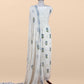 White With Blue Handloom Georgette Suit With Thread Embroidery