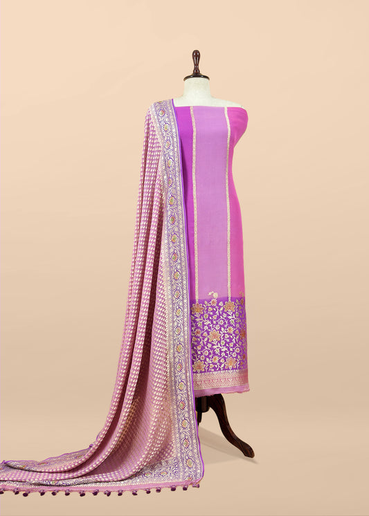 Luxe Lavender Handbrush Paint Handloom Khadi Georgette Unstitched Suit