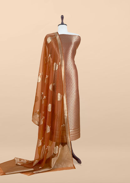 Red Designer Pure Brocade silk kurta and organza dupatta