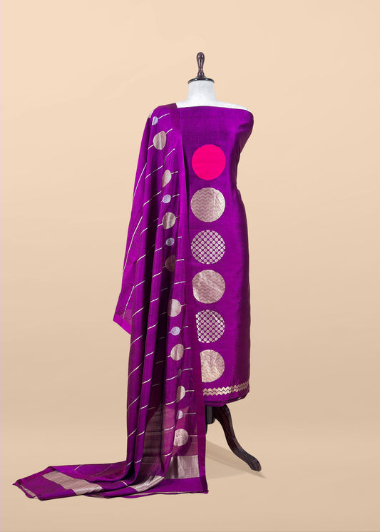 Timeless Purple Handloom Silk Suit With Weaving