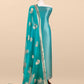 Sky Blue Designer Pure Brocade Silk Kurta and Organza Dupatta
