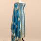Dark Blue Designer Pure Brocade Silk Kurta and Organza Dupatta