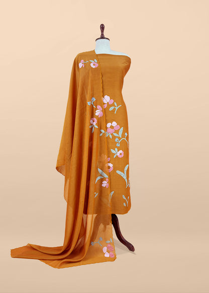 Royal blue Pure Mulmul Suit Fabric With Appliqué Work