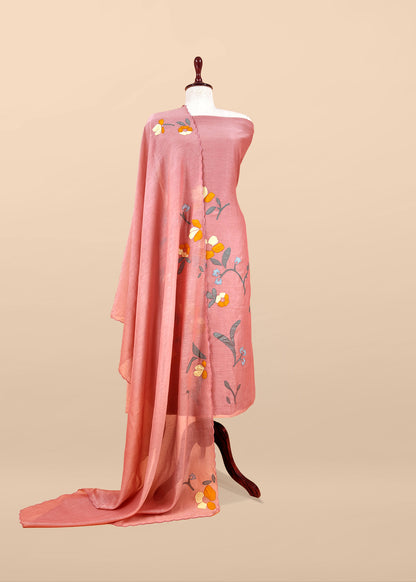 Pastel Yellow Pure Mulmul Suit Fabric With Appliqué Work