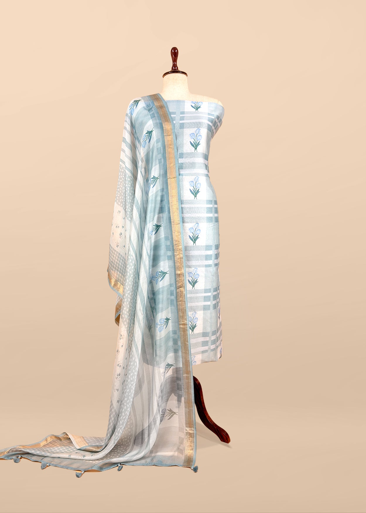 Pastel Blue Handloom Summer Chanderi silk Suit With Dupatta