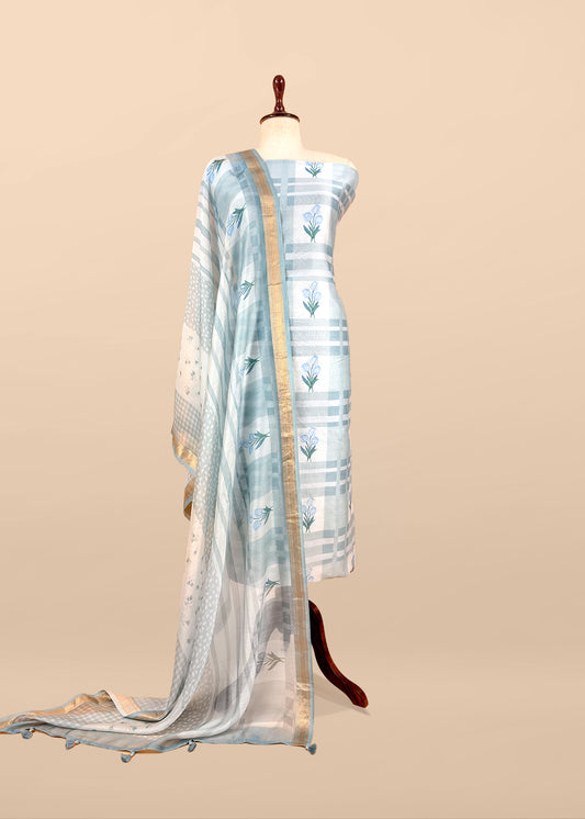 Pastel Blue Handloom Summer Chanderi silk Suit With Dupatta