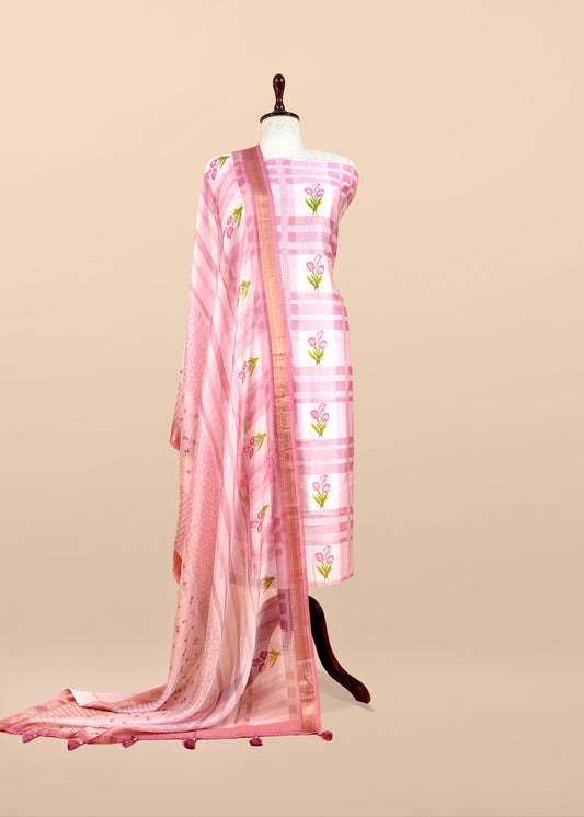 Pink Handloom Summer Chanderi Silk Suit With Dupatta