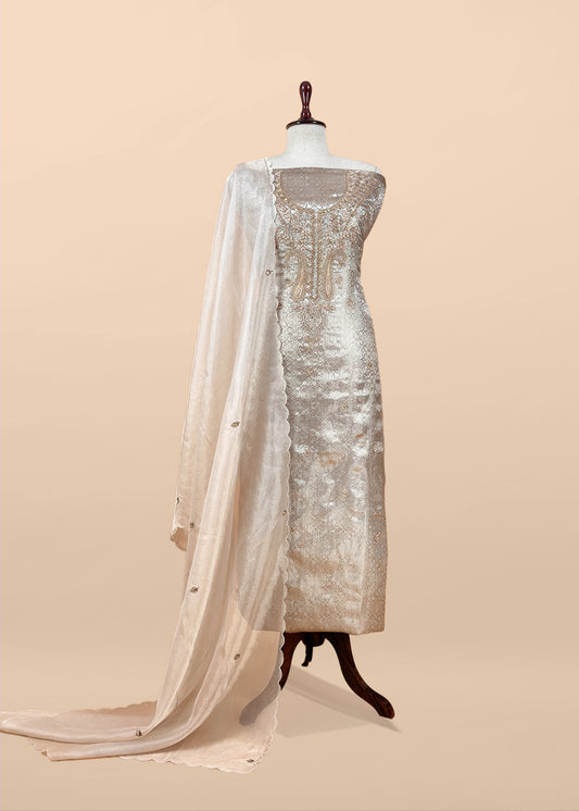 Bridesmaid Edit Brocade Varanasi Tissue Silk Suit Fabric With Handwork