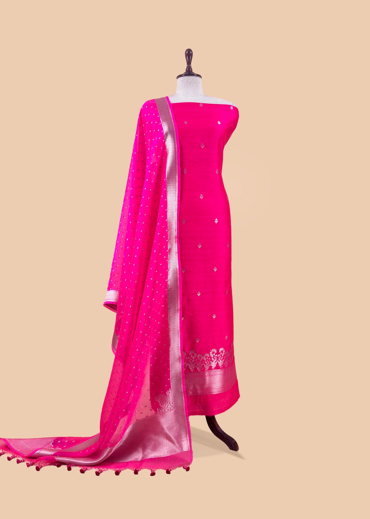 Pink Kadhwa Weaves Banarasi Silk Suit Fabric