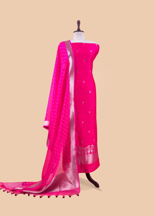 Pink Kadhwa Weaves Banarasi Silk Suit Fabric