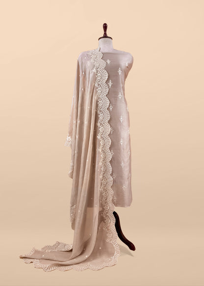 Chiko Embroidered Unstitched Mulmul Suit With Scalloped Border