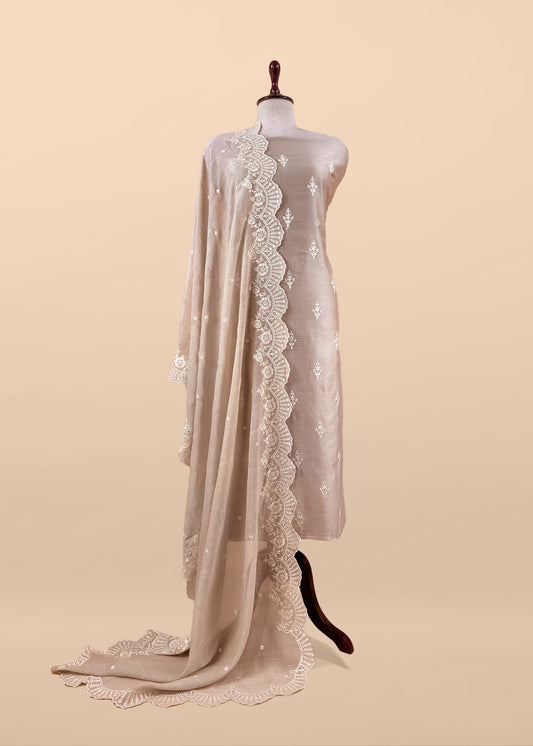 Chiko Embroidered Unstitched Mulmul Suit With Scalloped Border
