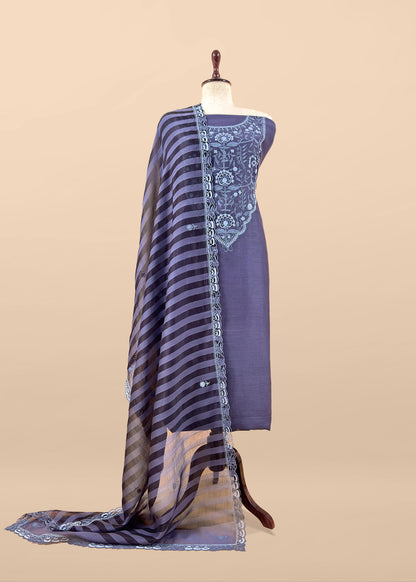 Summer wear mulmul unstitched suit with dupatta

