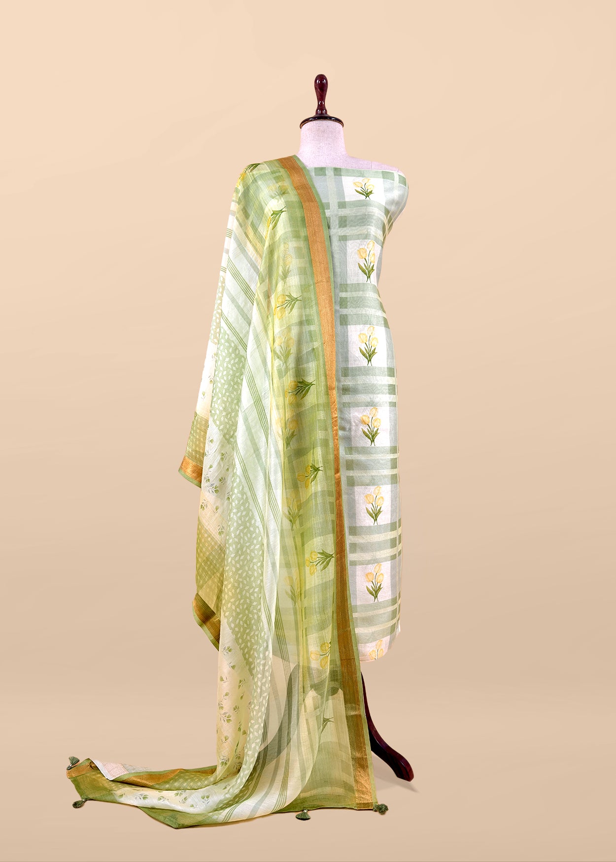 Green Handloom Summer chanderi silk Suit With Dupatta