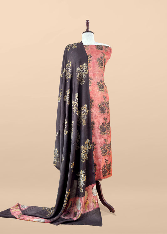 Peach With Brown Nashpal Ajrakh Suits in Purest Modal by Tussar Fabric