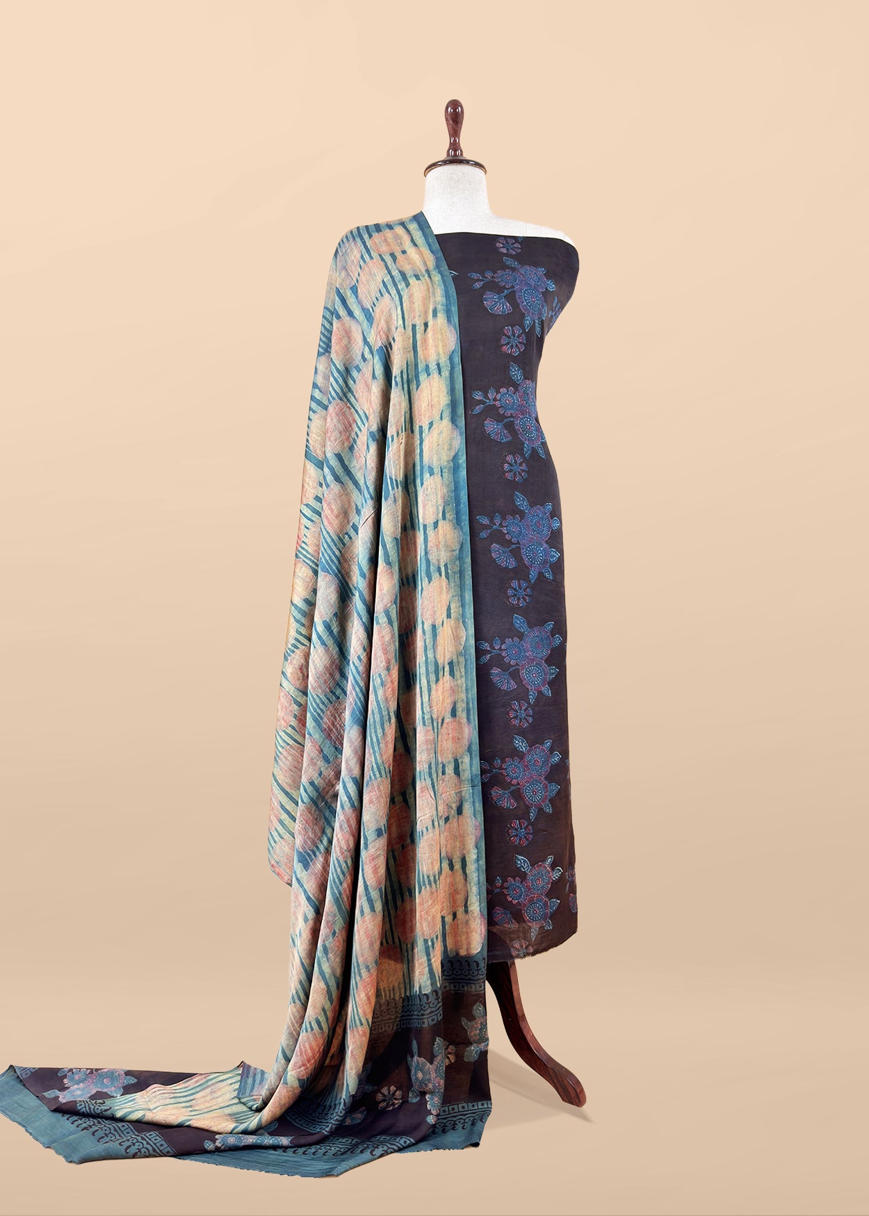 Navy Blue Nashpal Ajrakh Suits in Purest Modal by Tussar Fabric